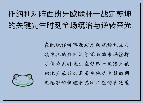托纳利对阵西班牙欧联杯一战定乾坤的关键先生时刻全场统治与逆转荣光 托纳利对阵西班牙欧联杯一战定乾坤的关键先生时刻全场统治与逆转荣光